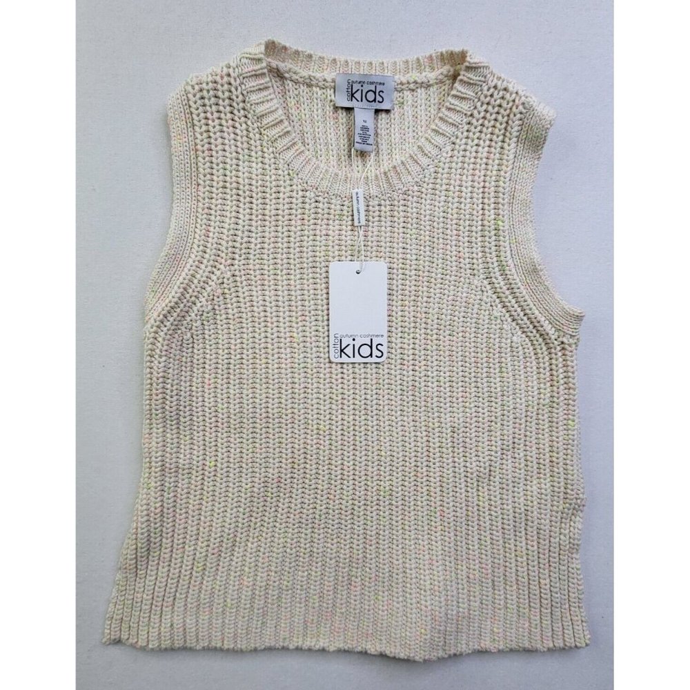 NEW Autumn Cashmere Girl's 12 Cream Neon Specs Sleeveless Knit Sweater Cropped